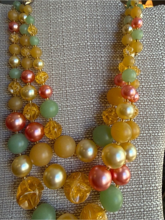 Jewelry - Vintage 1950s West Germany signed 3 Strand chunky Lucid bead necklace MCM